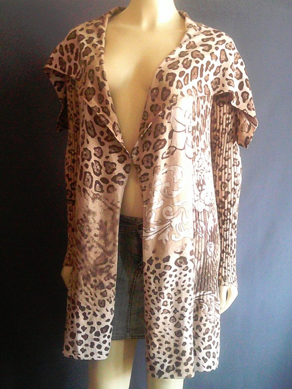 Alberto Makali Leopard Spot Paisley Long Cotton Blend Knit Cape Cardigan M